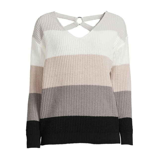 Women's Juniors O-Ring Striped Pullover Midweight Sweater