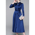 Women Tremendous Round Neck Long Sleeve Solid Colored Casual Dress