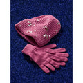 Women's Cuffed Beanie With Rhinestones And Magic Gloves, 2-Piece Gift Set Black - ZB052