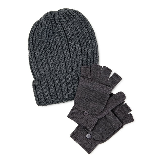 Women’s Ribbed Beanie and Pop Top Glove Set