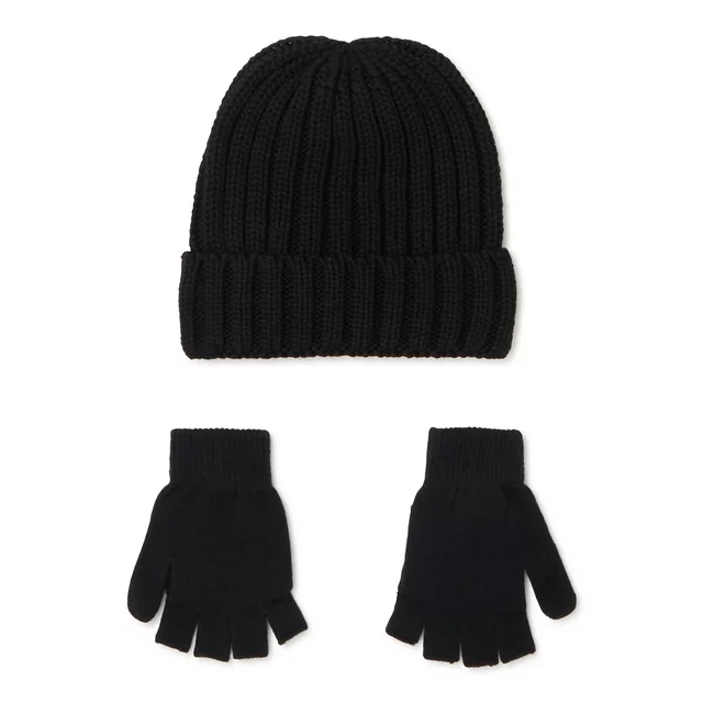 Women’s Ribbed Beanie and Pop Top Glove Set