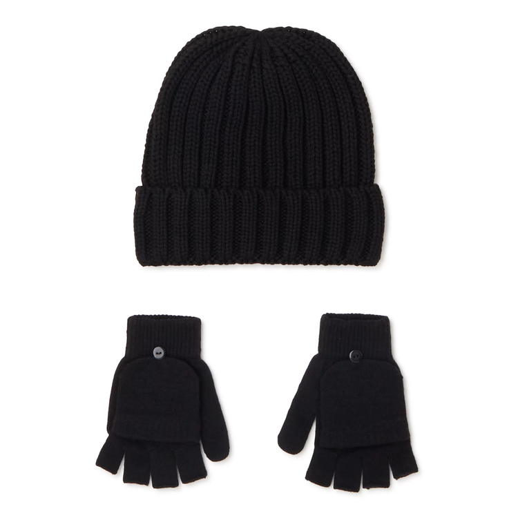 Women’s Ribbed Beanie and Pop Top Glove Set