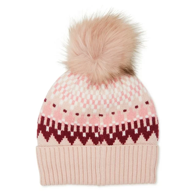 Women’s Fair Isle Knit Beanie Hat with Pom Pom