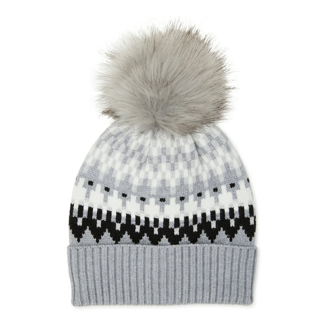 Women’s Fair Isle Knit Beanie Hat with Pom Pom