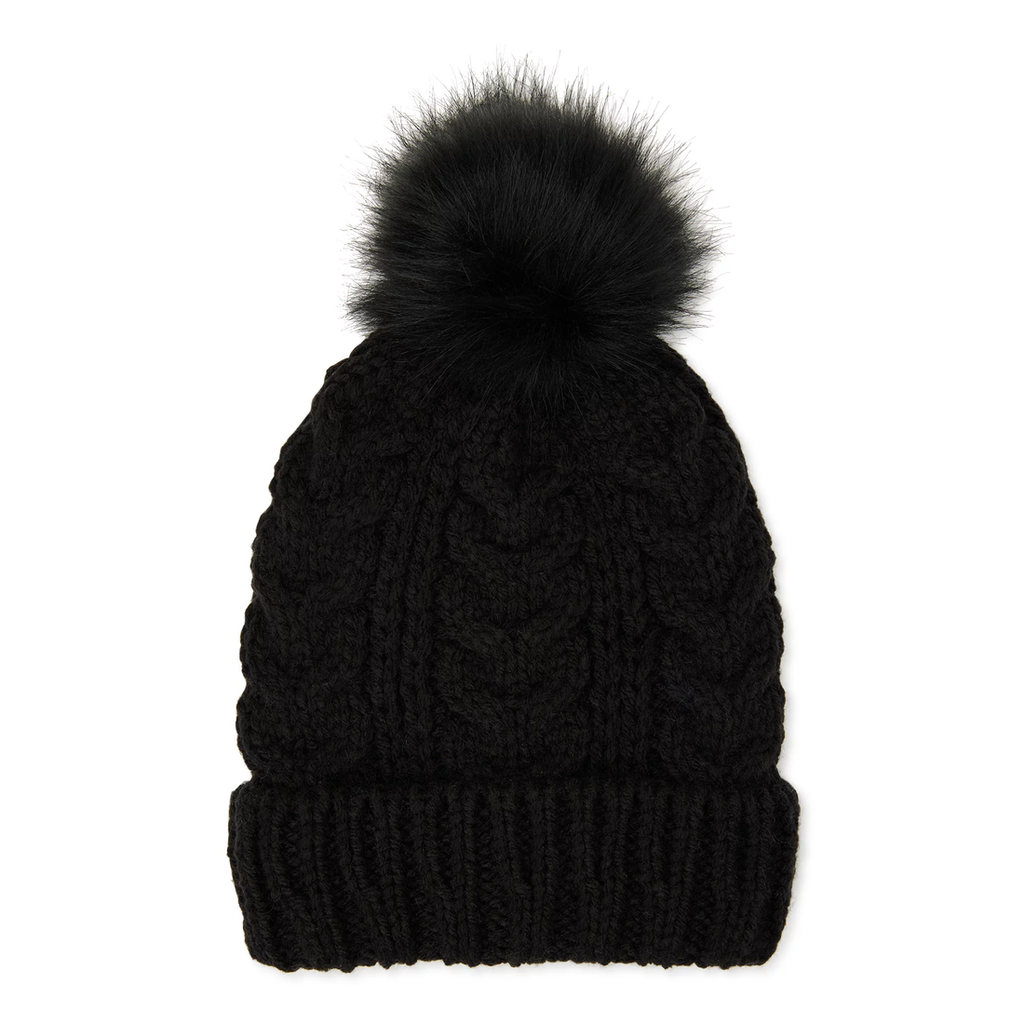 Women’s Cable Knit Lined Beanie Hat with Pom Pom