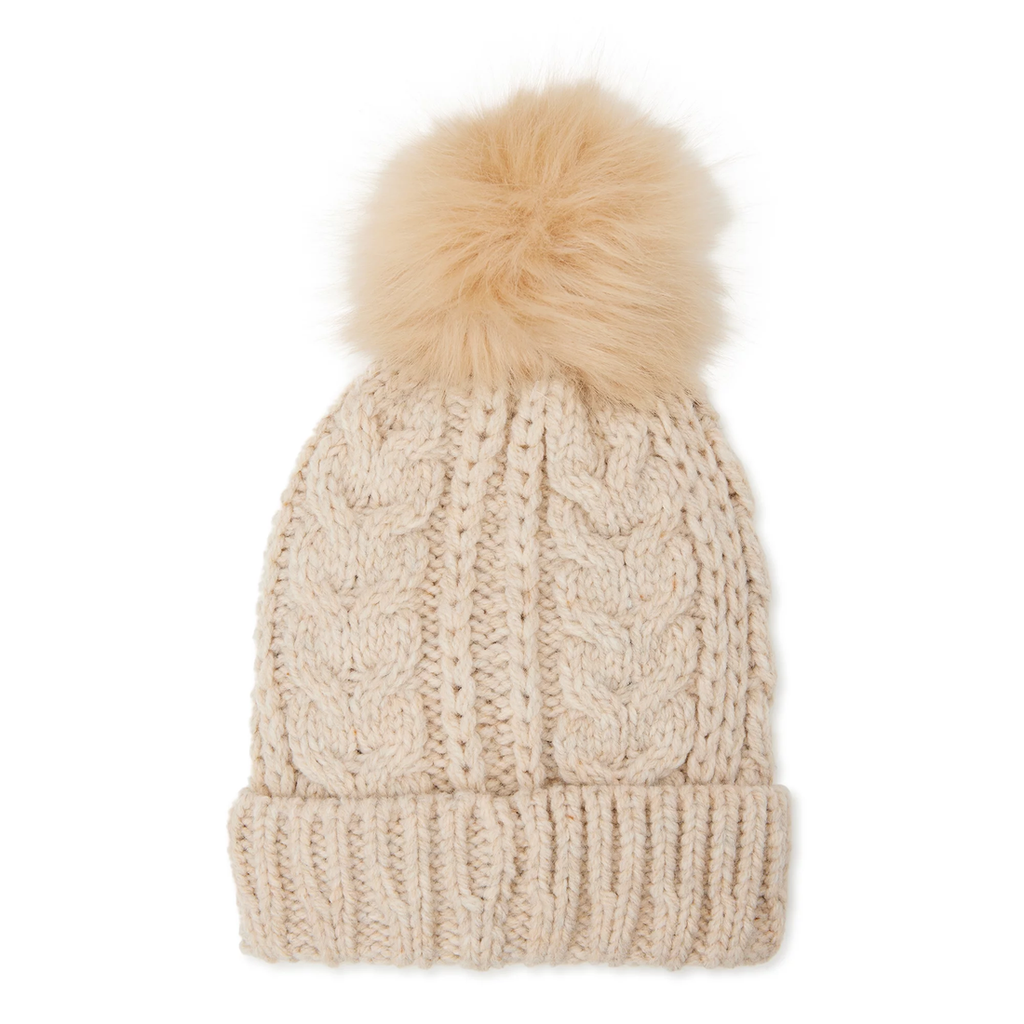 Women’s Cable Knit Lined Beanie Hat with Pom Pom