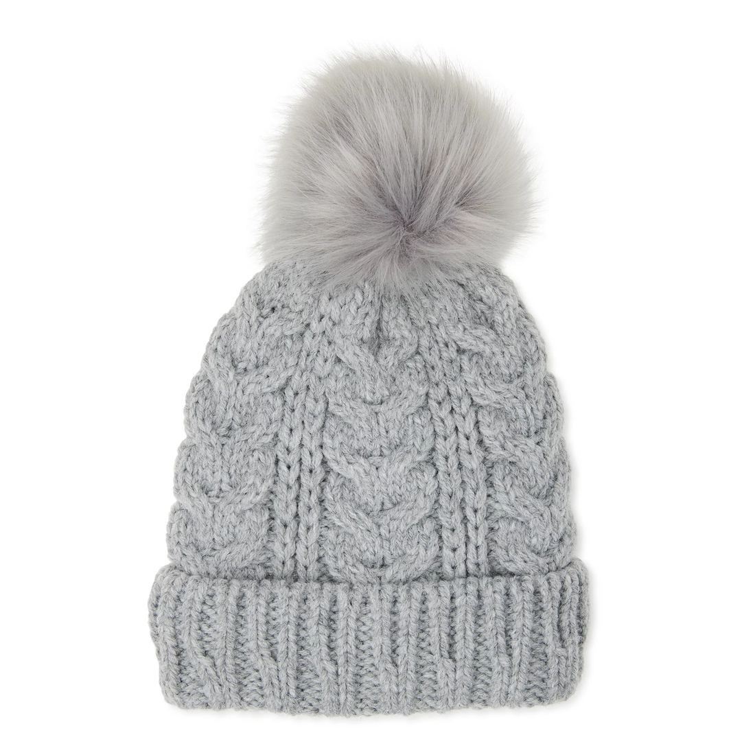 Women’s Cable Knit Lined Beanie Hat with Pom Pom