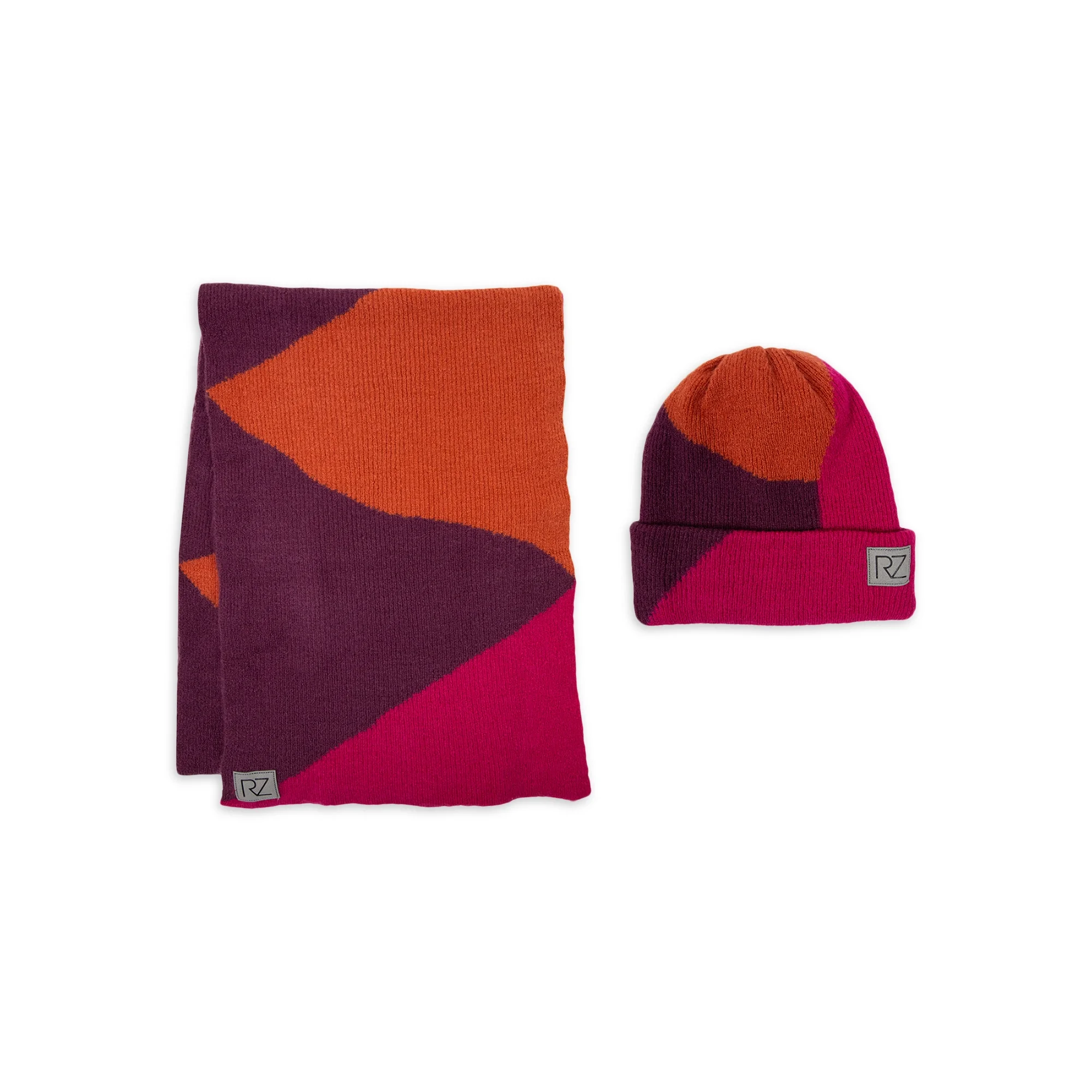 Womens Colorblock Multi Knit Scarf and Beanie Style Hat 2 Piece