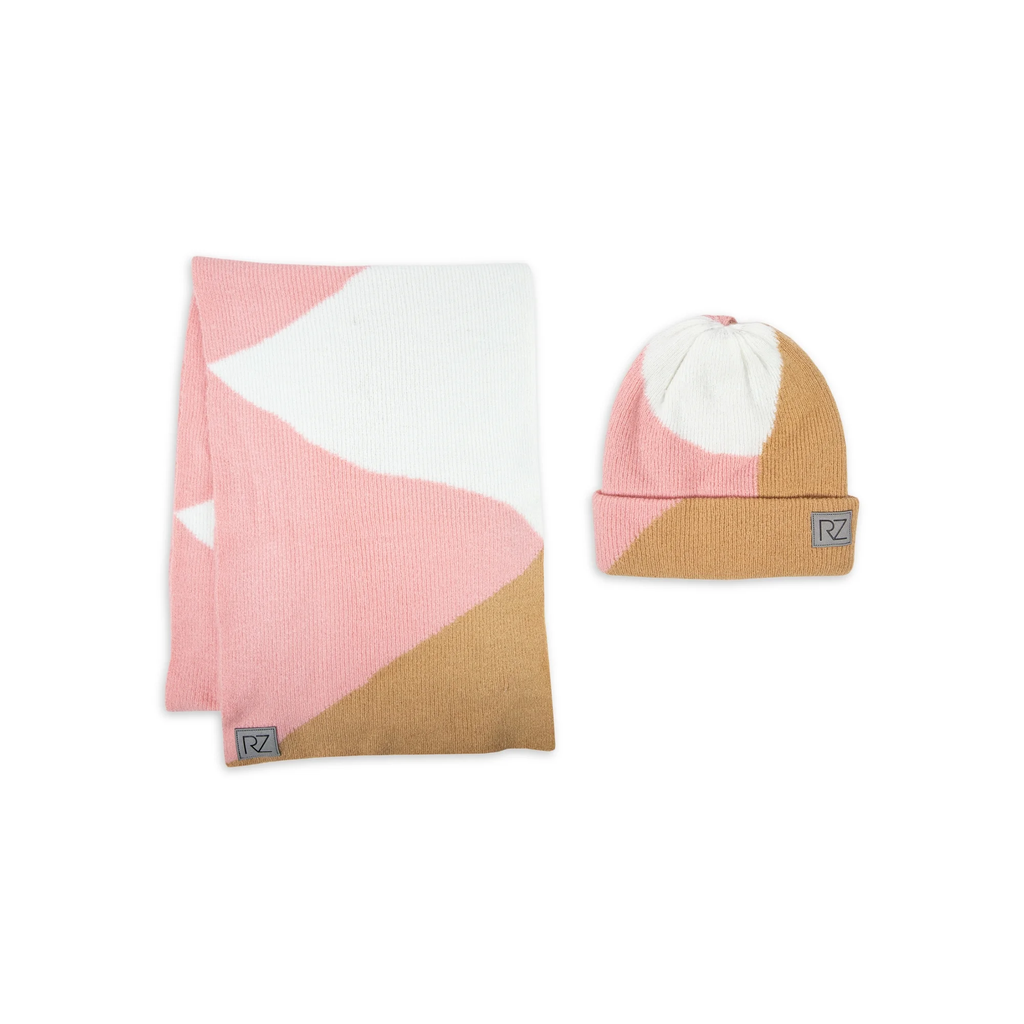 Womens Colorblock Multi Knit Scarf and Beanie Style Hat 2 Piece