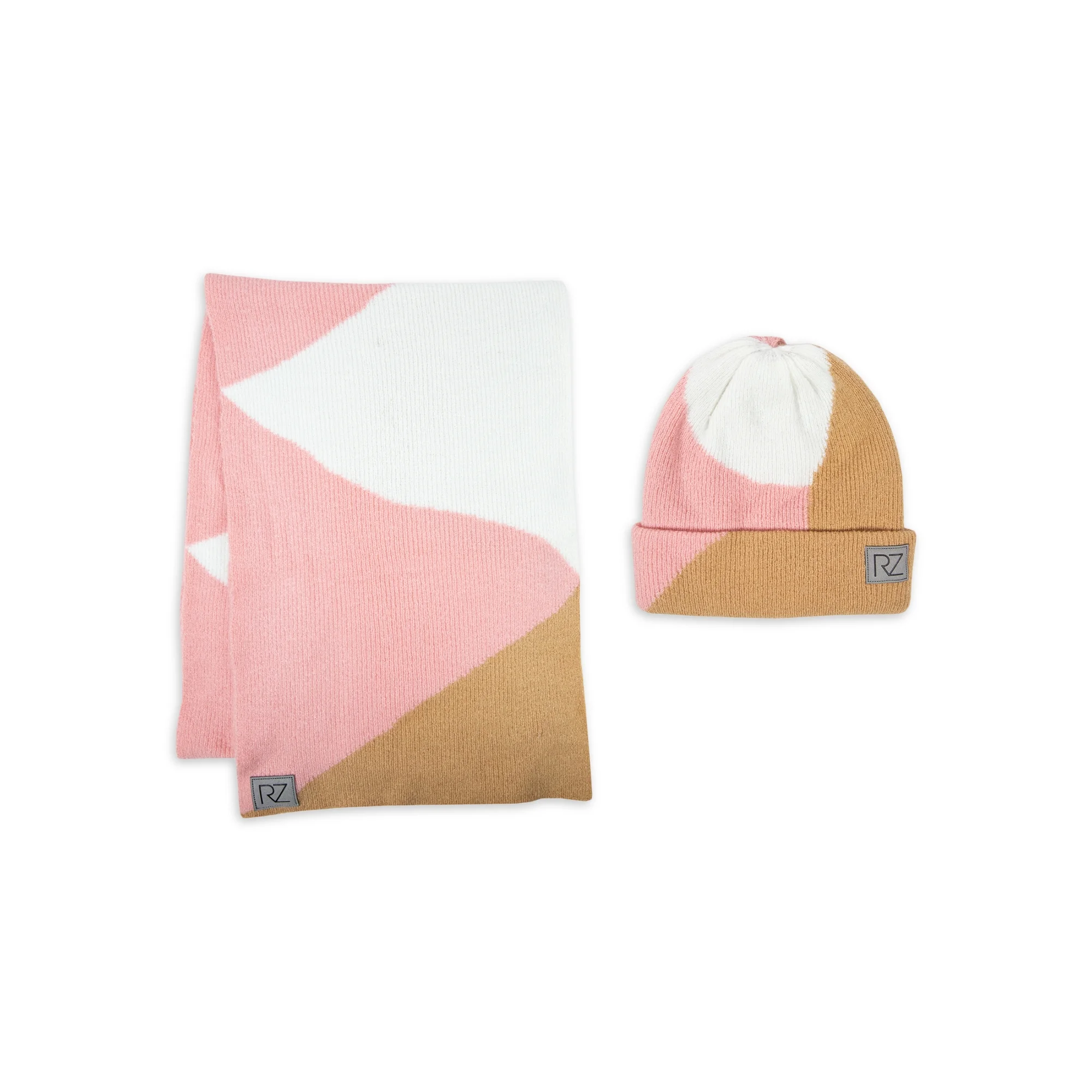 Womens Colorblock Multi Knit Scarf and Beanie Style Hat 2 Piece