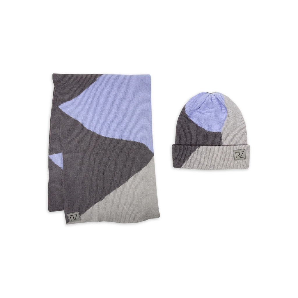 Womens Colorblock Multi Knit Scarf and Beanie Style Hat 2 Piece