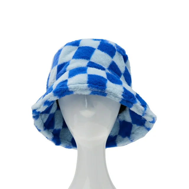 Women's Faux Fur Check Bucket Hat