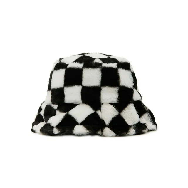 Women's Faux Fur Check Bucket Hat