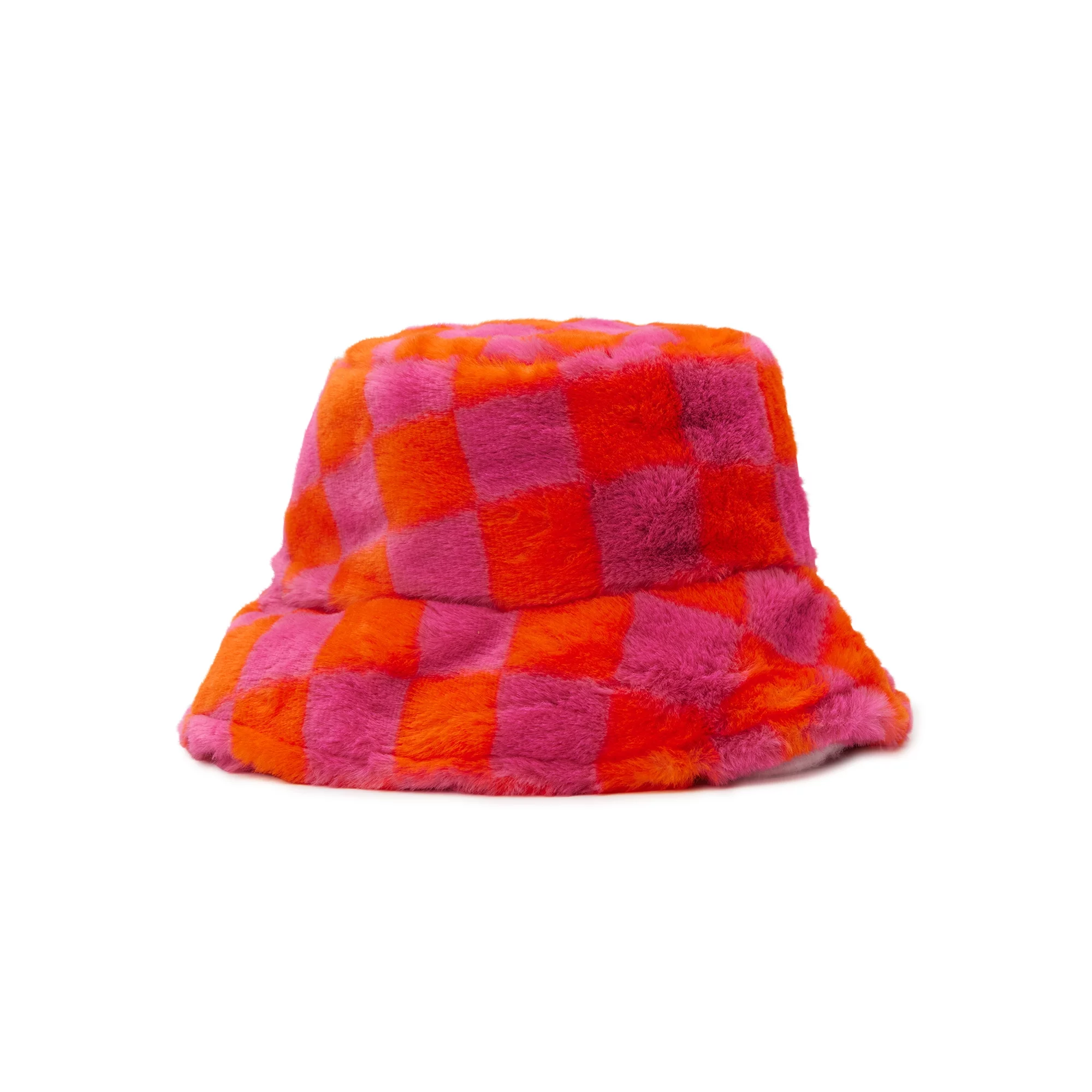 Women's Faux Fur Check Bucket Hat