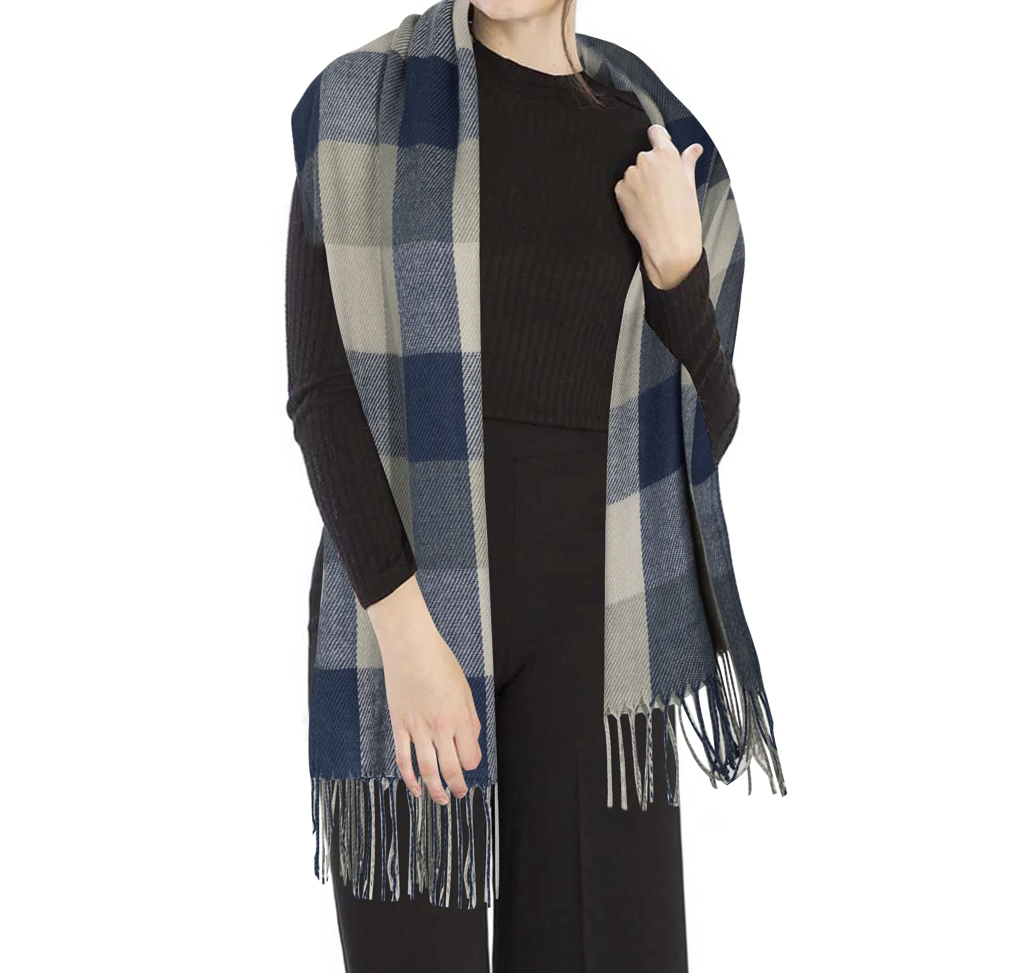Womens Fashion Scarves Warm Winter Fringed Blanket Plaid Long Wrap Shawls Scarfs