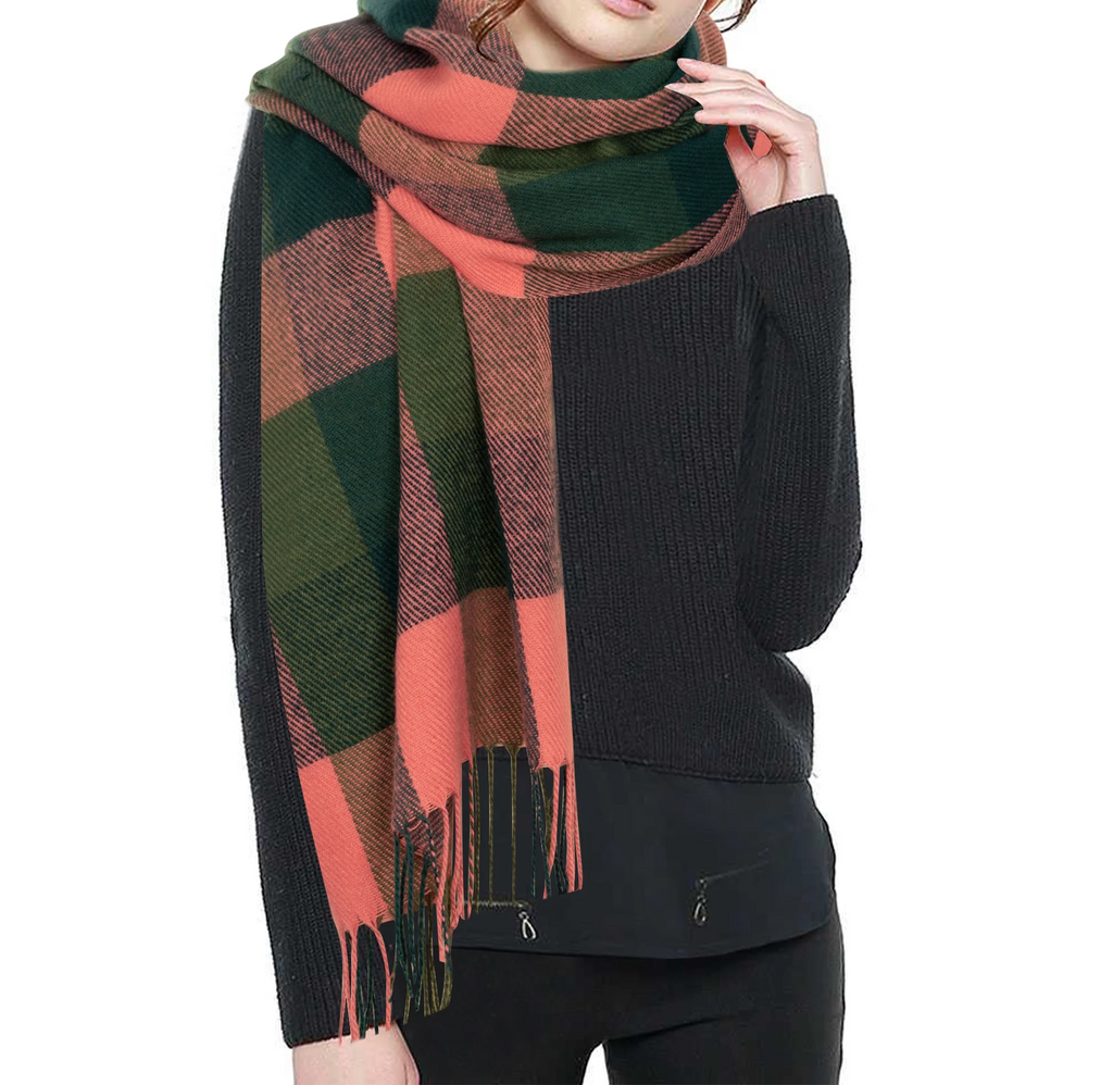 Womens Fashion Scarves Warm Winter Fringed Blanket Plaid Long Wrap Shawls Scarfs