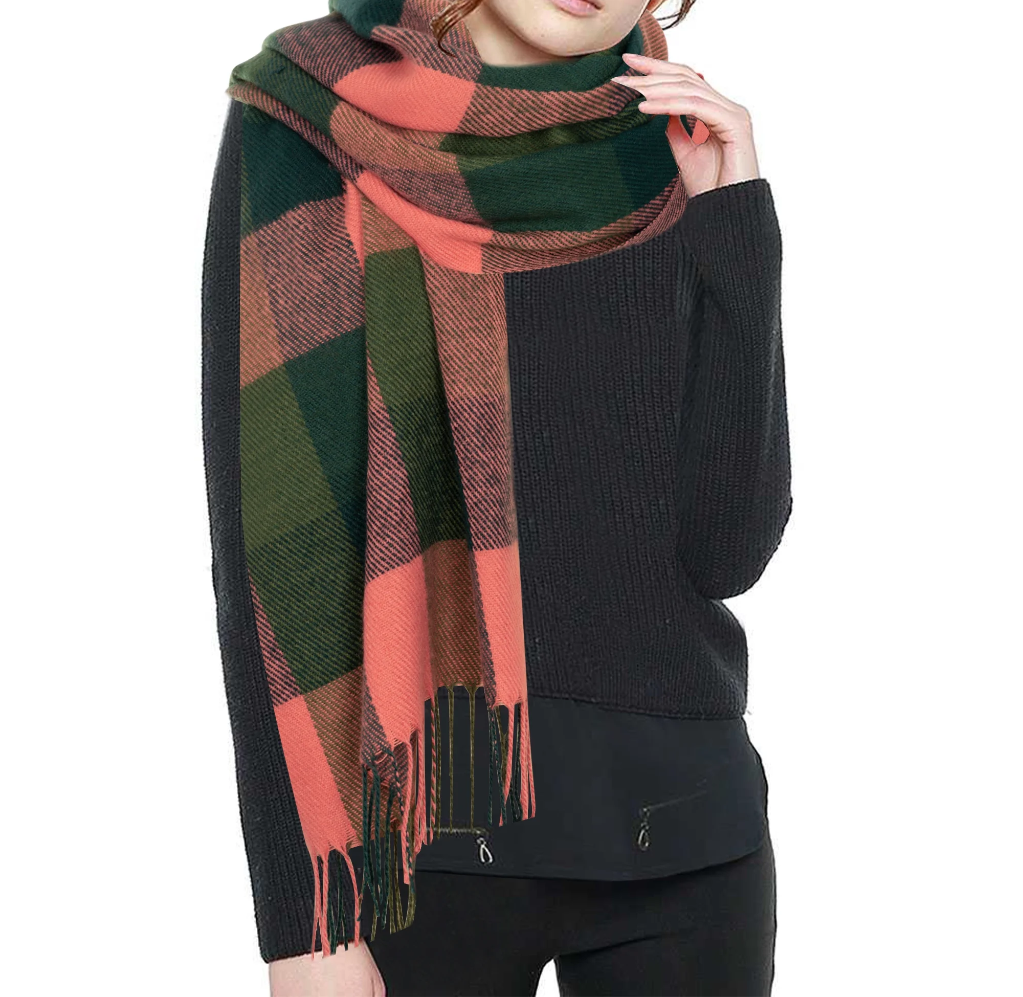 Womens Fashion Scarves Warm Winter Fringed Blanket Plaid Long Wrap Shawls Scarfs