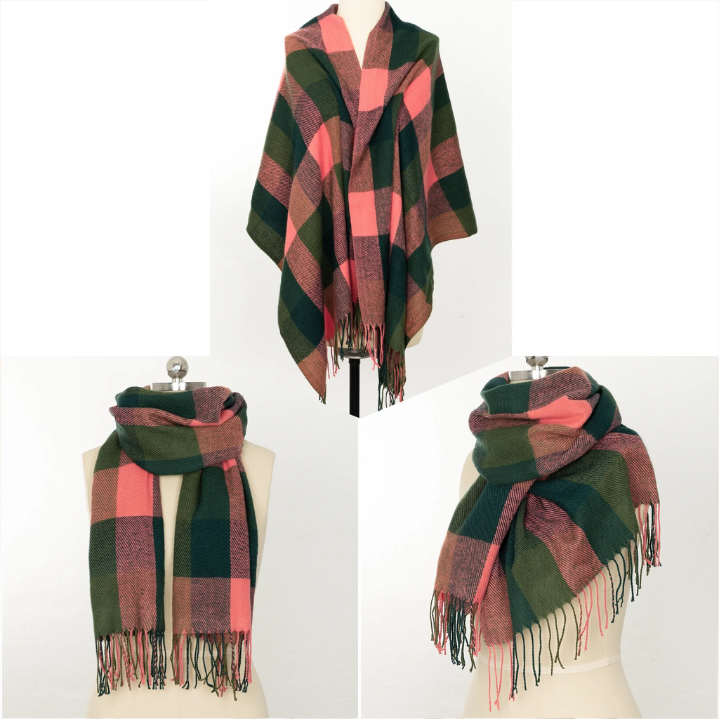 Womens Fashion Scarves Warm Winter Fringed Blanket Plaid Long Wrap Shawls Scarfs