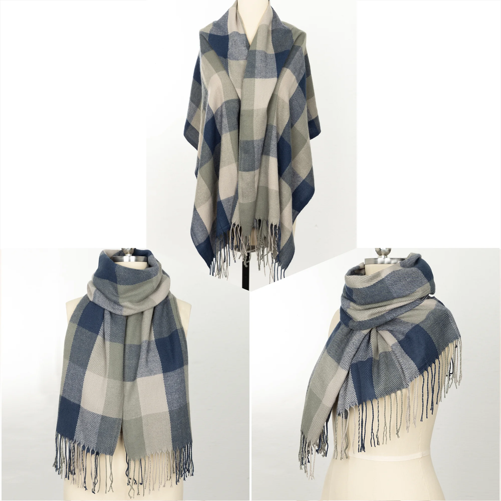 Womens Fashion Scarves Warm Winter Fringed Blanket Plaid Long Wrap Shawls Scarfs