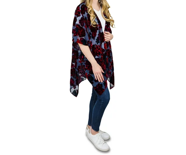Womens Velvet Burnout Layering Piece Floral Pattern Scarves