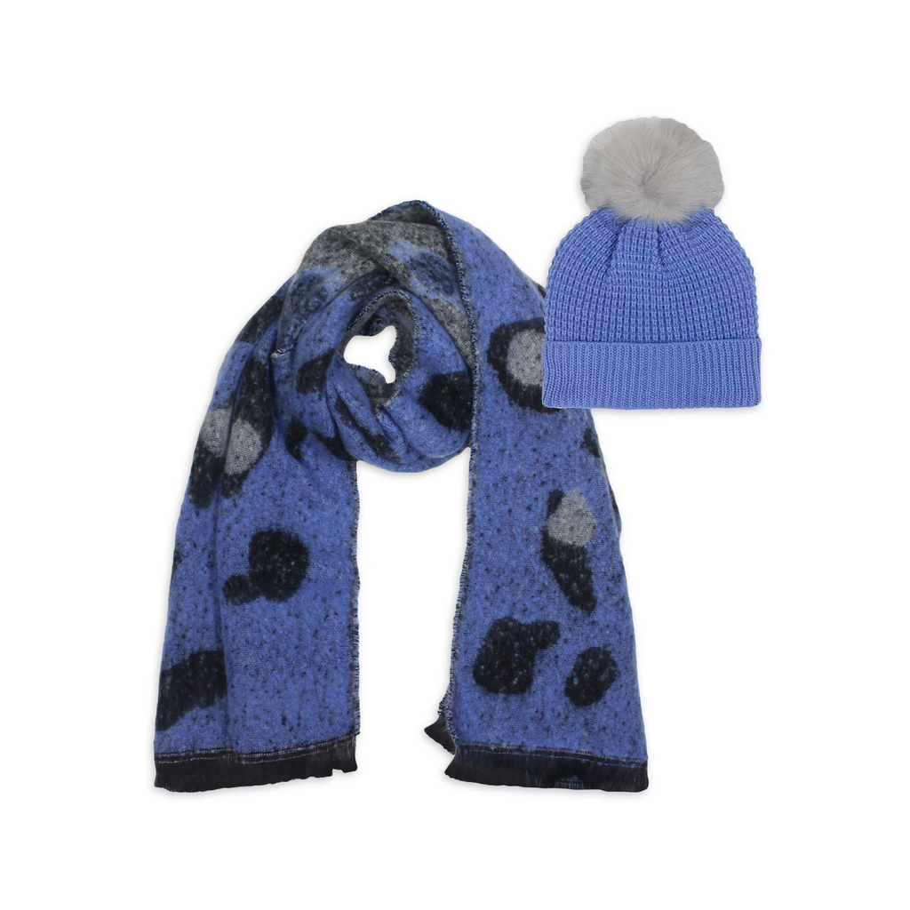Women's Oversized Scarf with Noodle Fringe and Waffle Beanie with Faux Fur