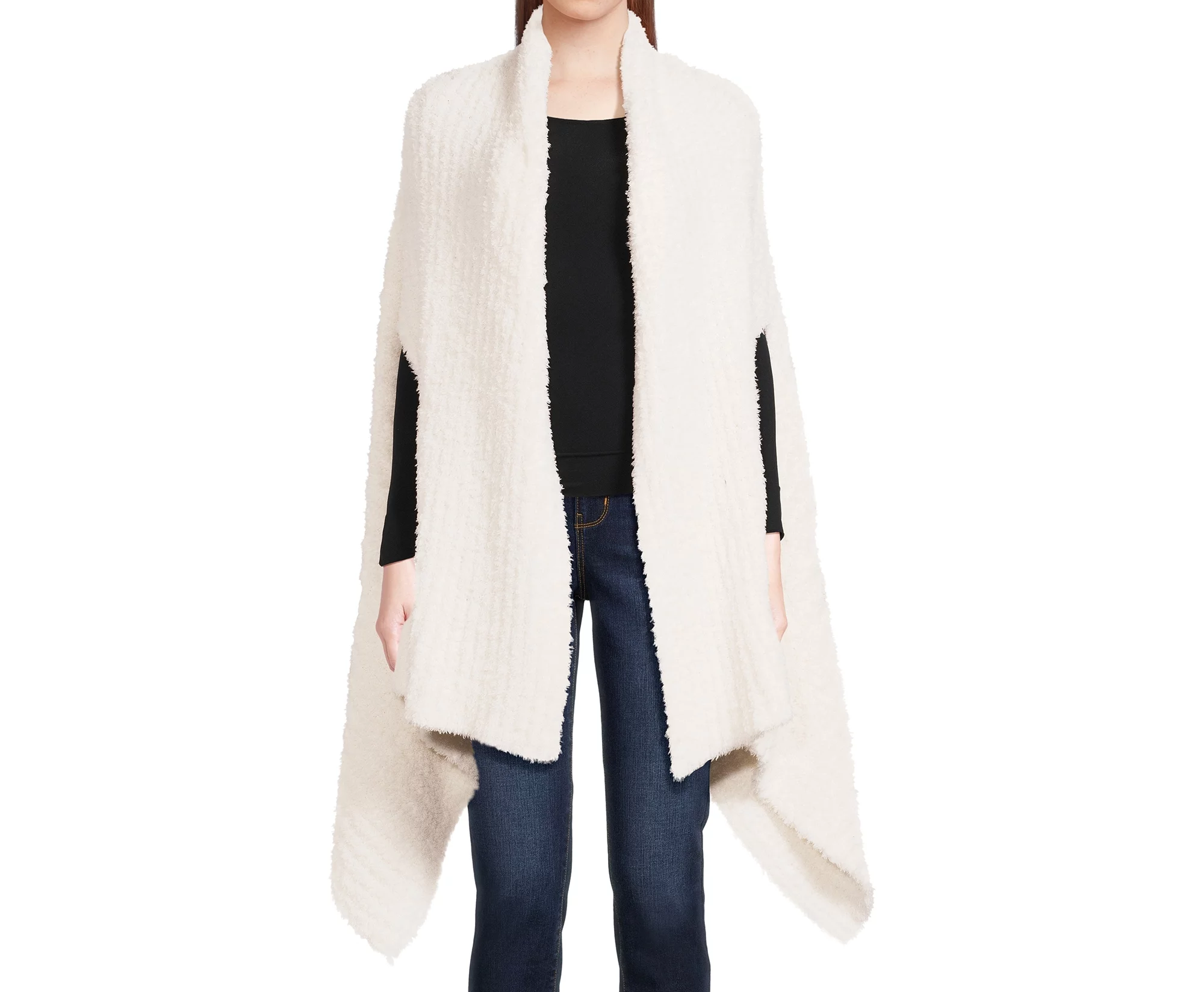 Women's Solid Cozy Ribbed Ruana Wrap