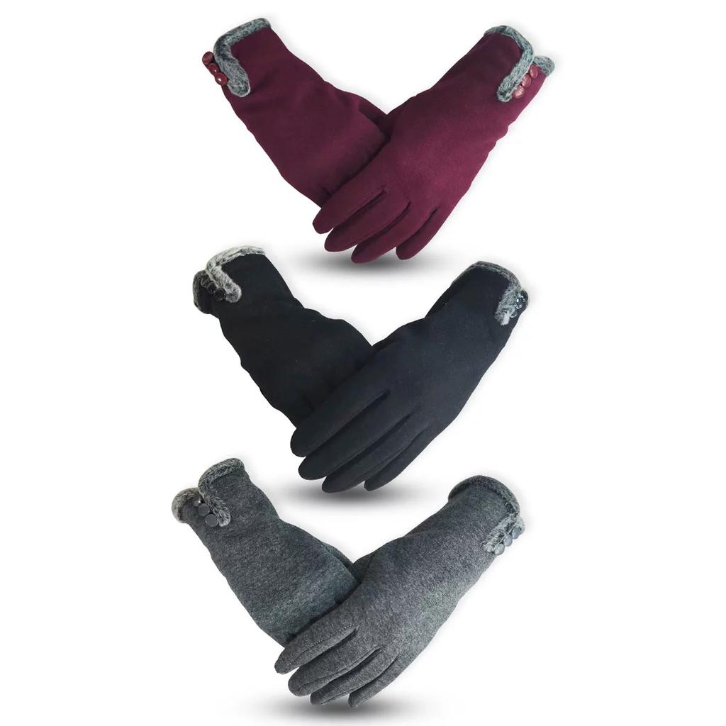 Women 3 Pairs Warm Fleece With Sensitive Touch Screen Texting Fingers Fleece Lined Windproof Gloves