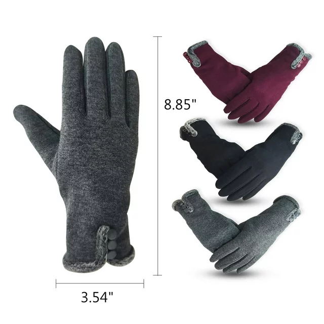 Women 3 Pairs Warm Fleece With Sensitive Touch Screen Texting Fingers Fleece Lined Windproof Gloves