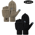 Women Winter Gloves Warm Knit Flip Mittens Fingerless Gloves 2 Pairs Set