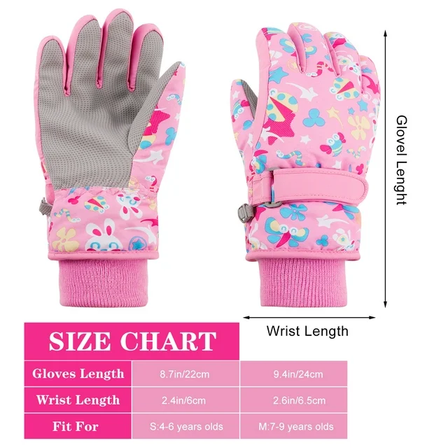 Kids Snow Ski Waterproof Winter Gloves with Fleece Lining for Ourdoor Boys Girls Toddler