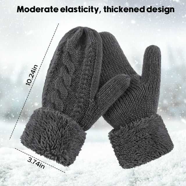 Women Warm Lining Mittens- Cozy Knit Thick Cold Weather Gloves 2Piece Set