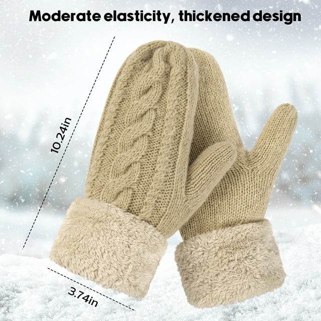 Women Warm Lining Mittens- Cozy Knit Thick Cold Weather Gloves 2Piece Set