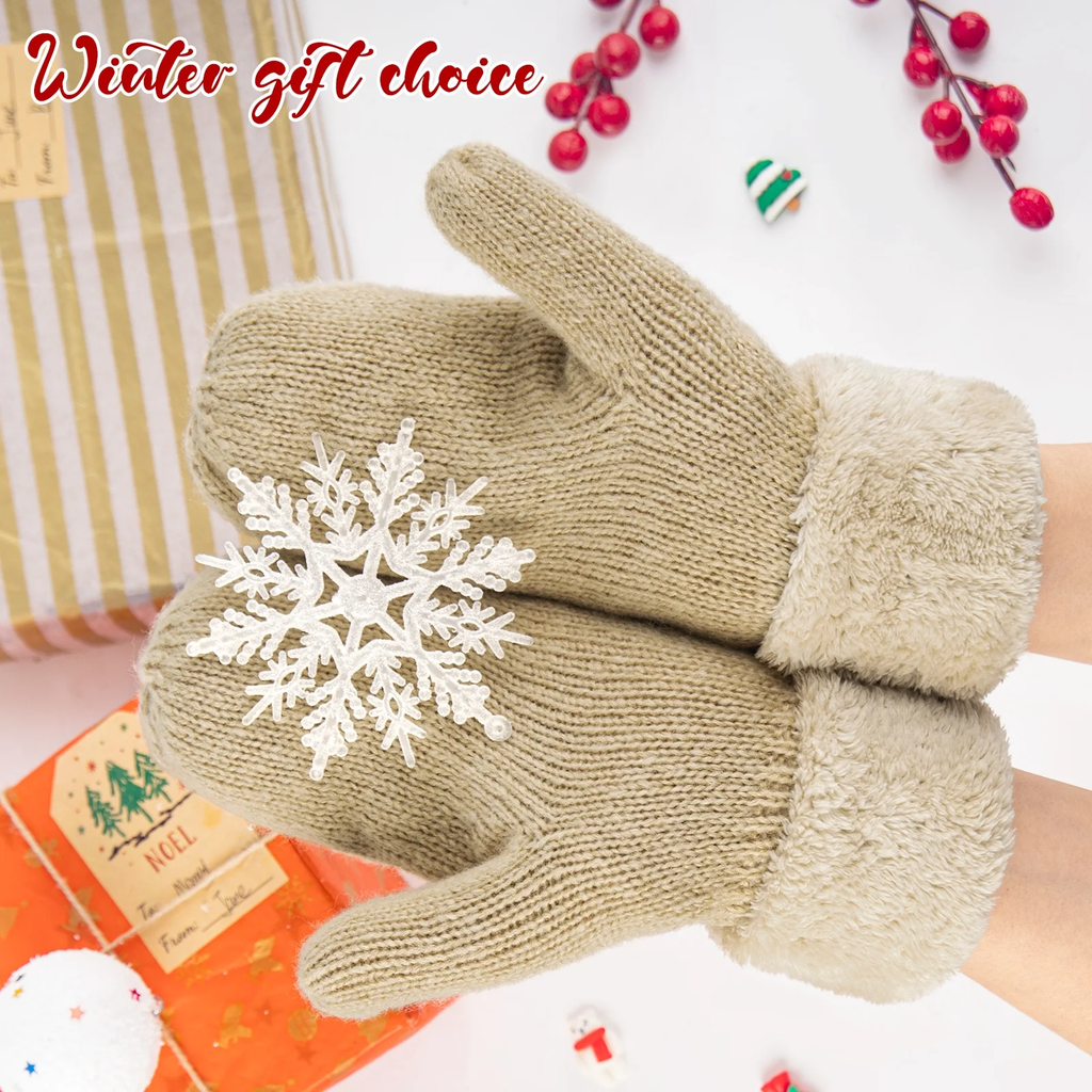 Women Warm Lining Mittens- Cozy Knit Thick Cold Weather Gloves 2Piece Set