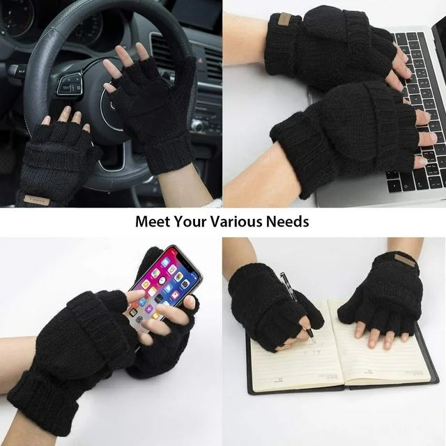 Winter Mittens Fingerless Wool Knitted Warm Gloves Men and Women