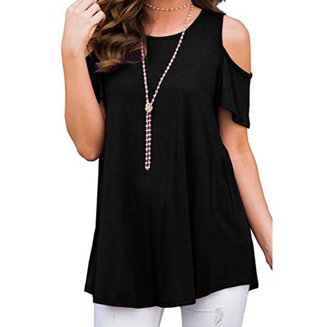 Women Solid Pattern Cut Off Sleeves Summer Top