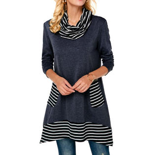 Women High Neck Striped Contrast Top