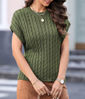 Cable-Knit Round Neck Cap Sleeve Sweater