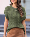 Cable-Knit Round Neck Cap Sleeve Sweater