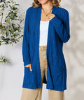 Women Basic Bae Full Size Ribbed Open Front Cardigan with Pockets