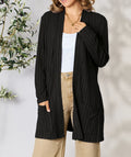 Women Basic Bae Full Size Ribbed Open Front Cardigan with Pockets