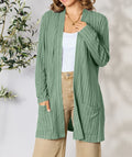Women Basic Bae Full Size Ribbed Open Front Cardigan with Pockets