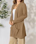 Women Basic Bae Full Size Ribbed Open Front Cardigan with Pockets