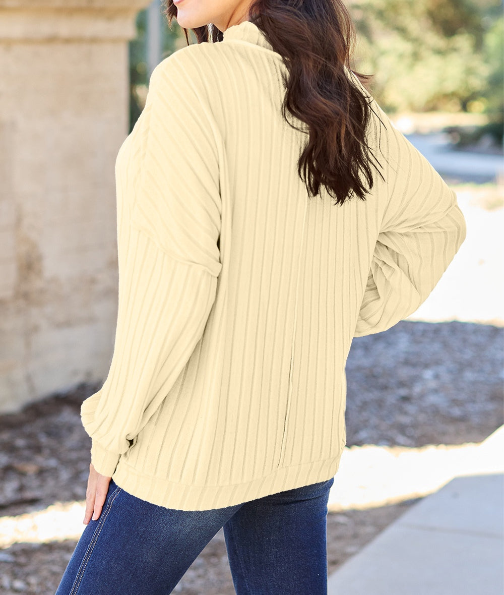 Basic Bae Full Size Ribbed Exposed Seam Mock Neck Knit Top Sweater