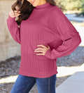 Basic Bae Full Size Ribbed Exposed Seam Mock Neck Knit Top Sweater