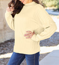 Basic Bae Full Size Ribbed Exposed Seam Mock Neck Knit Top Sweater