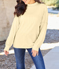 Basic Bae Full Size Ribbed Exposed Seam Mock Neck Knit Top Sweater