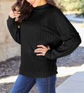 Basic Bae Full Size Ribbed Exposed Seam Mock Neck Knit Top Sweater
