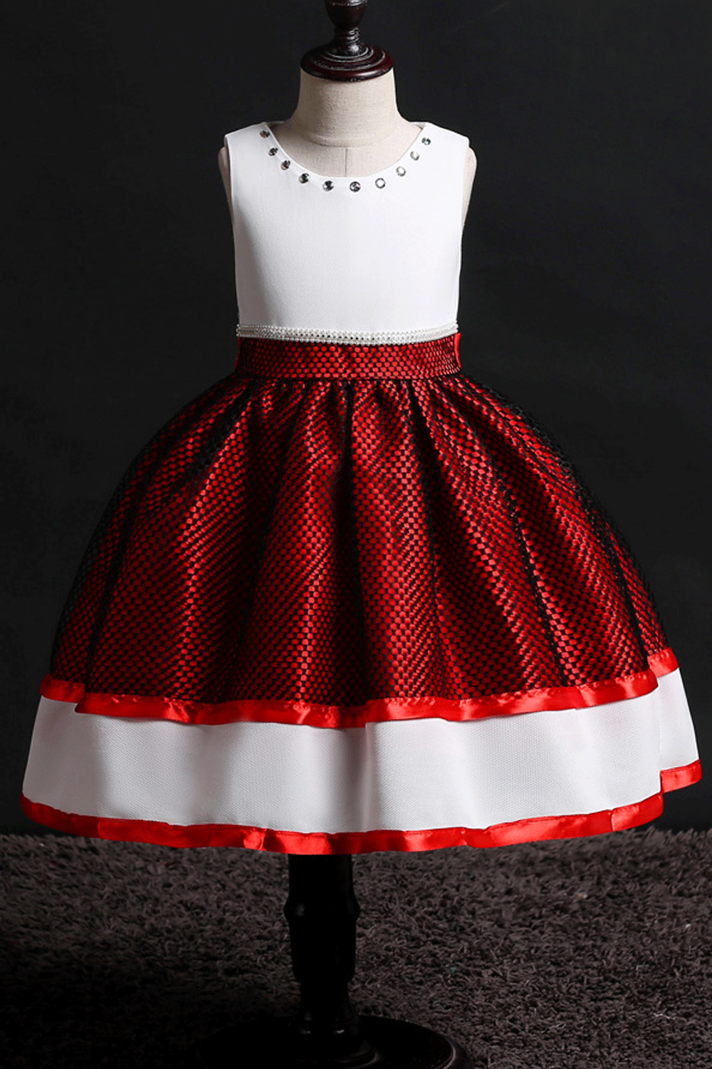 Kids Girls Pleated Round Neck Ball Gown Dress