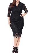 Women Plus Size Hollow Out Lace Dress Black