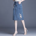 Women Alluring Flower Embroidered Pocket Styled Belt Loops Comfy Denim Skirt